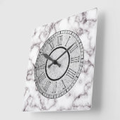 Witte marmer en grijze cijfers met zilver en Romei Vierkante Klok (Hoek)