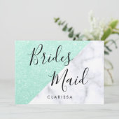 Witte marmer en groene glitterbruid kaart (Staand voorkant)