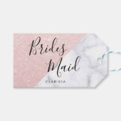 Witte marmer en roos goudglitter bruidsmaid cadeaulabel (Voorkant (Horizontaal))