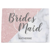 Witte marmer en roos goudglitter bruidsmaid groot cadeauzakje (Voorkant)