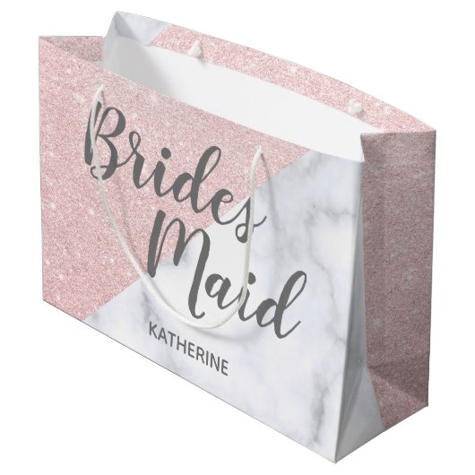 Witte marmer en roos goudglitter bruidsmaid groot cadeauzakje (Achterkant Gekanteld)