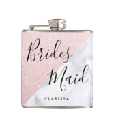 Witte marmer en roos goudglitter bruidsmaid heupfles (Voorkant)