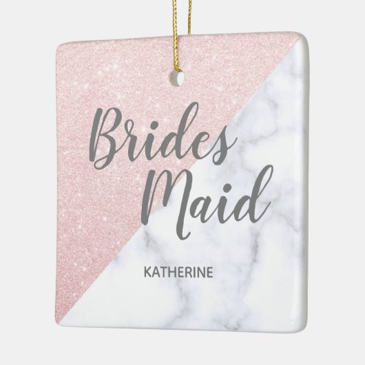 Witte marmer en roos goudglitter bruidsmaid keramisch ornament (Links)