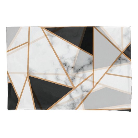 Witte marmer Geometric in goud, zwart Kussensloop (Voorkant)
