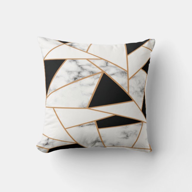 Witte marmer Geometric in goud, zwart Sierkussen (Voorkant)