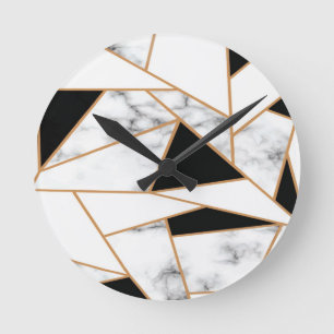 Witte marmer Geometric patroon in Gold Ronde Klok