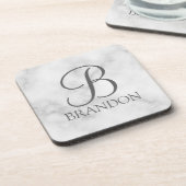 Witte Marmer Gepersonaliseerd Manuscript Monogram Bier Onderzetter (Linkerzijde)