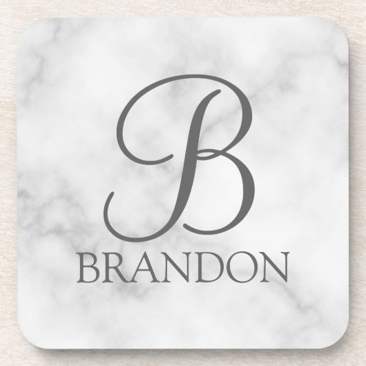 Witte Marmer Gepersonaliseerd Manuscript Monogram Bier Onderzetter (Voorkant)