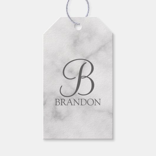 Witte Marmer Gepersonaliseerd Manuscript Monogram  Cadeaulabel (Voorkant)