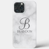 Witte Marmer Gepersonaliseerd Manuscript Monogram  Case-Mate iPhone Case (Achterkant)