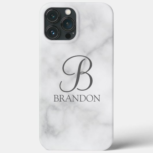 Witte Marmer Gepersonaliseerd Manuscript Monogram Case-Mate iPhone Case (Achterkant)