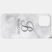 Witte Marmer Gepersonaliseerd Manuscript Monogram  Case-Mate iPhone Case (Achterkant (horizontaal))
