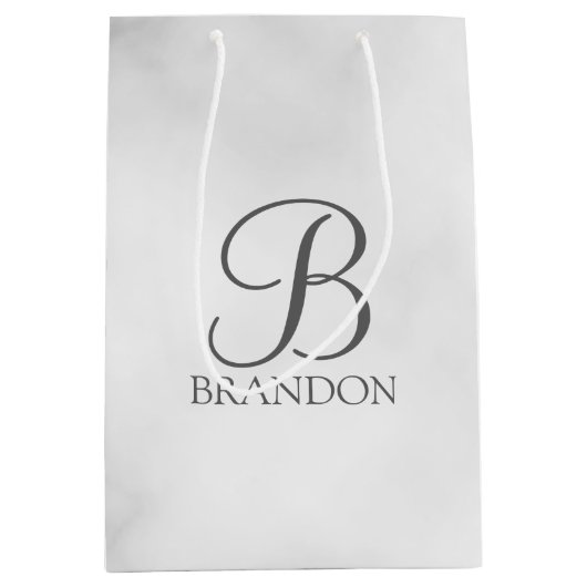 Witte Marmer Gepersonaliseerd Manuscript Monogram Medium Cadeauzakje (Voorkant)