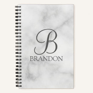 Witte Marmer Gepersonaliseerd Manuscript Monogram  Notitieboek