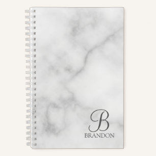Witte Marmer Gepersonaliseerd Manuscript Monogram  Notitieboek