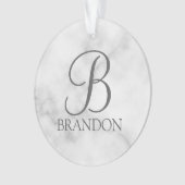 Witte Marmer Gepersonaliseerd Manuscript Monogram Ornament (voorkant)