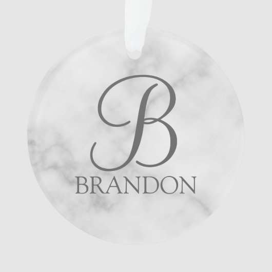 Witte Marmer Gepersonaliseerd Manuscript Monogram Ornament (voorkant)