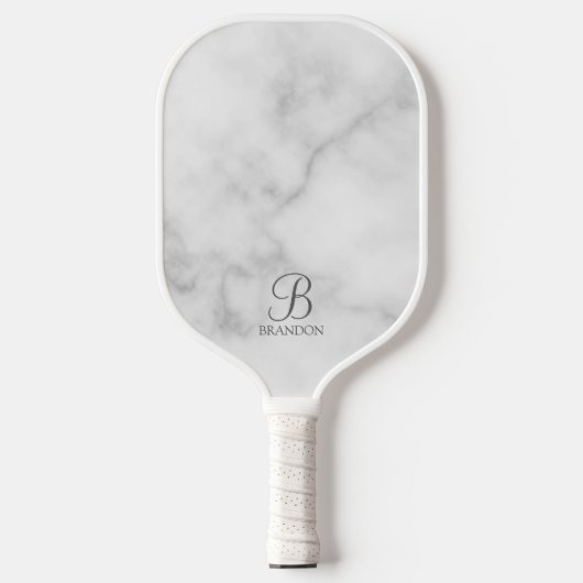 Witte Marmer Gepersonaliseerd Manuscript Monogram  Pickleball Paddle (Voorkant)