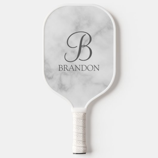 Witte Marmer Gepersonaliseerd Manuscript Monogram Pickleball Paddle (Voorkant)