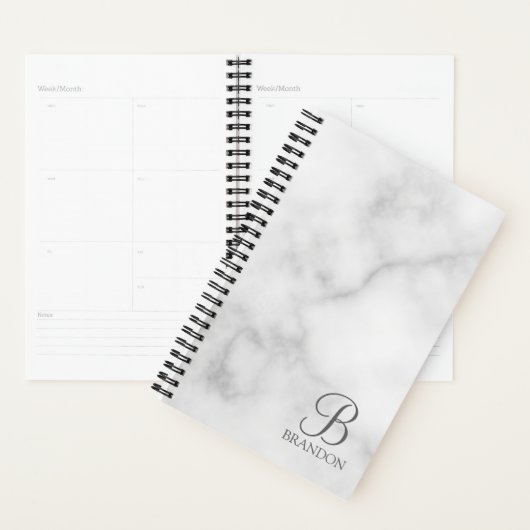 Witte Marmer Gepersonaliseerd Manuscript Monogram Planner (Display)