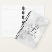 Witte Marmer Gepersonaliseerd Manuscript Monogram  Planner (Display)