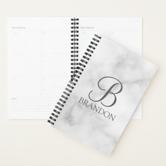 Witte Marmer Gepersonaliseerd Manuscript Monogram Planner (Display)
