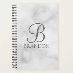 Witte Marmer Gepersonaliseerd Manuscript Monogram  Planner