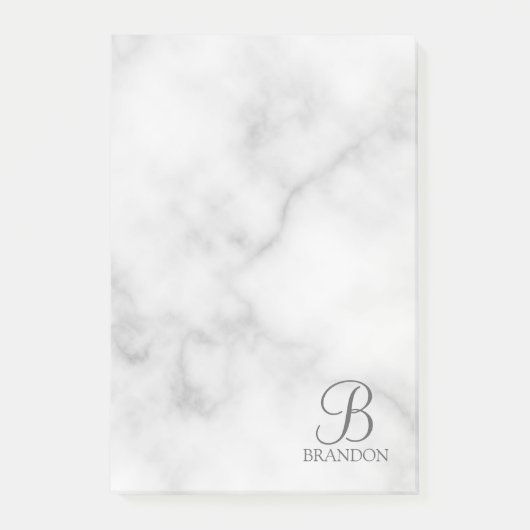 Witte Marmer Gepersonaliseerd Manuscript Monogram Post-it® Notes (Voorkant)
