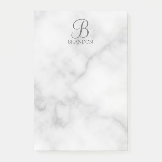 Witte Marmer Gepersonaliseerd Manuscript Monogram Post-it® Notes (Voorkant)