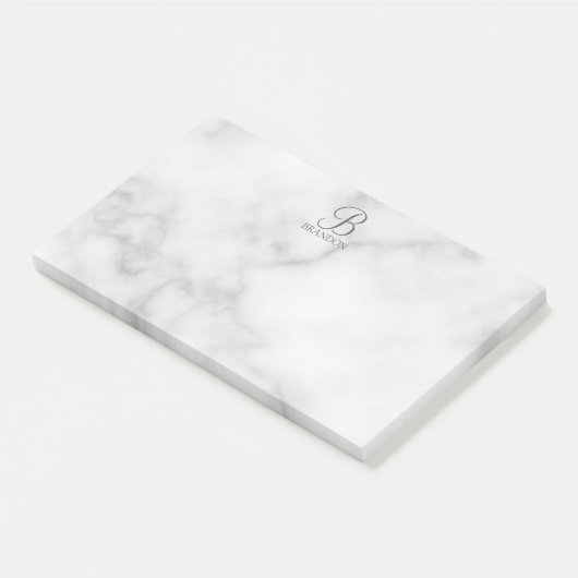 Witte Marmer Gepersonaliseerd Manuscript Monogram  Post-it® Notes (Schuin)
