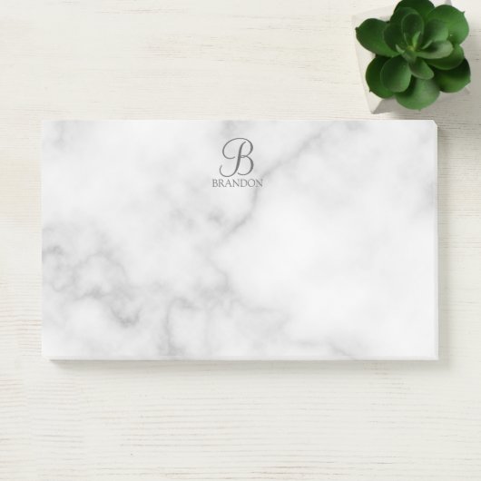 Witte Marmer Gepersonaliseerd Manuscript Monogram  Post-it® Notes (Kantoor)