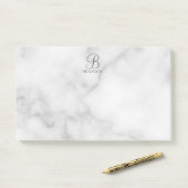 Witte Marmer Gepersonaliseerd Manuscript Monogram  Post-it® Notes (Op bureau)