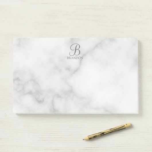 Witte Marmer Gepersonaliseerd Manuscript Monogram  Post-it® Notes (Op bureau)