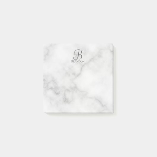 Witte Marmer Gepersonaliseerd Manuscript Monogram Post-it® Notes (Voorkant)