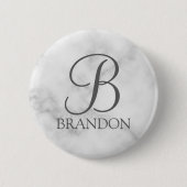 Witte Marmer Gepersonaliseerd Manuscript Monogram  Ronde Button 5,7 Cm (Voorkant)