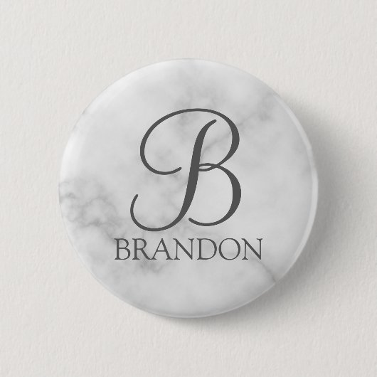 Witte Marmer Gepersonaliseerd Manuscript Monogram  Ronde Button 5,7 Cm (Voorkant)