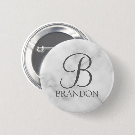Witte Marmer Gepersonaliseerd Manuscript Monogram  Ronde Button 5,7 Cm (Voorkant /achterkant)