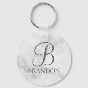 Witte Marmer Gepersonaliseerd Manuscript Monogram  Sleutelhanger