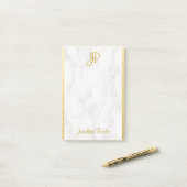 Witte marmer Gold Monogram - Aangepaste Sjabloon Post-it® Notes (Op bureau)