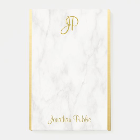Witte marmer Gold Monogram - Aangepaste Sjabloon Post-it® Notes (Voorkant)