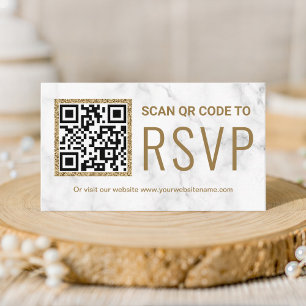 Witte marmer Gold QR-code RSVP Weddenschap Website Informatiekaartje