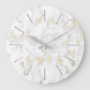 witte marmer - goudfolie grote klok