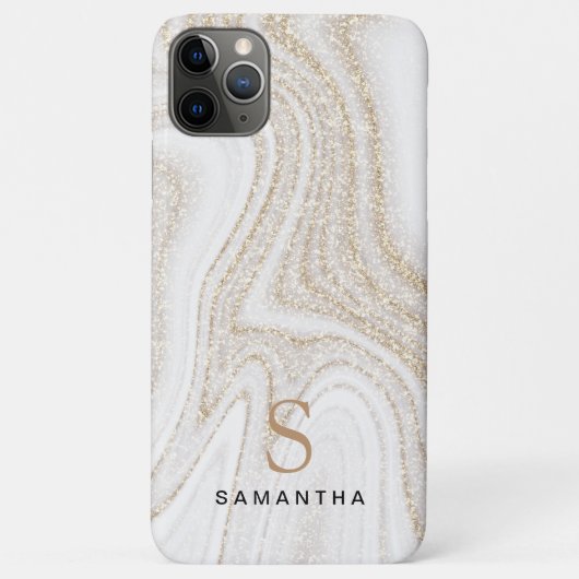 Witte marmer-goudglitter-monogram Case-Mate iPhone case (Achterkant)