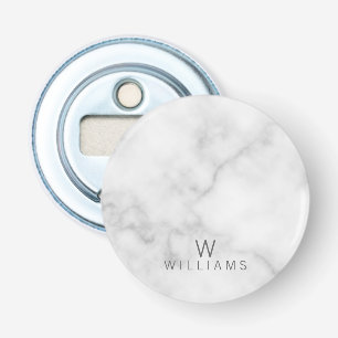 Witte marmer met gepersonaliseerd monogram en naam button flesopener