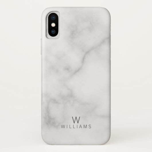 Witte marmer met gepersonaliseerd monogram en naam Case-Mate iPhone case (Achterkant)