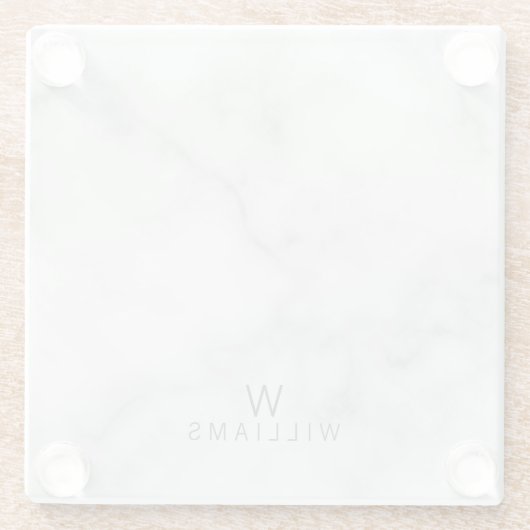 Witte marmer met gepersonaliseerd monogram en naam glazen onderzetter (Achterkant)