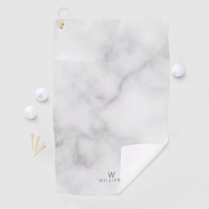Witte marmer met gepersonaliseerd monogram en naam golfhanddoek