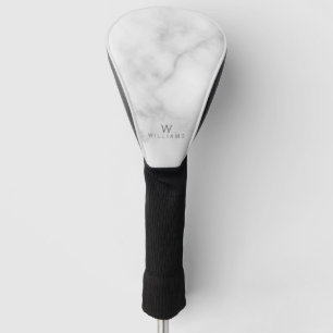 Witte marmer met gepersonaliseerd monogram en naam golfheadcover