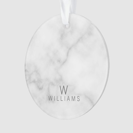 Witte marmer met gepersonaliseerd monogram en naam ornament (voorkant)