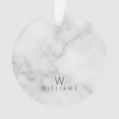 Witte marmer met gepersonaliseerd monogram en naam ornament (voorkant)